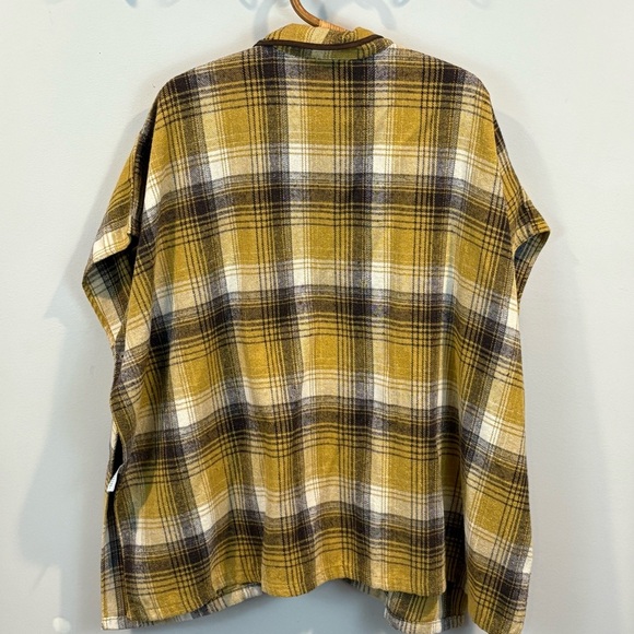 Kori America Flannal Plaid Golden Mustard and Brown Poncho Size M/L - Picture 5 of 7